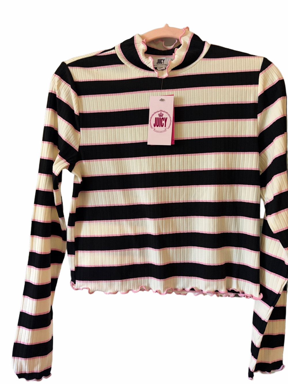 NWT juicy Couture women’s Crop top black pink, cream mock turtle neck Y2K large